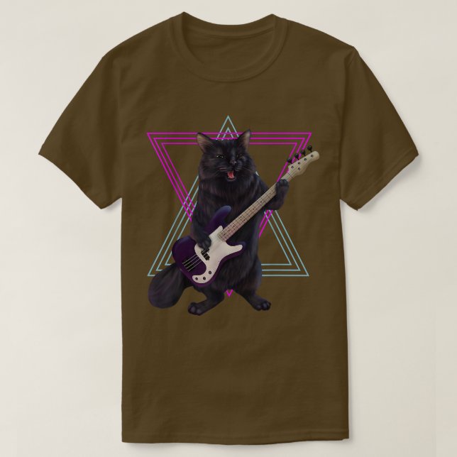 Camiseta Gato-de-baixo tocando violão-rock e r (Frente do Design)