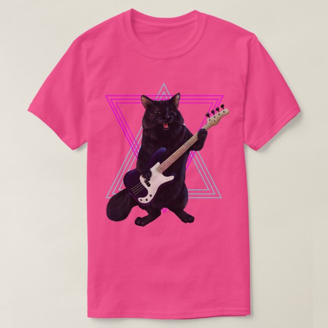 Camiseta Gato-de-baixo tocando violão-rock e r (Frente do Design)