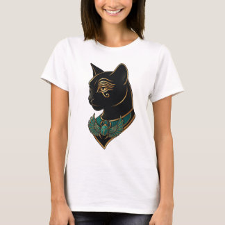 Camiseta Gato de Basteta Egípcio Antigo com Colar de Scarab