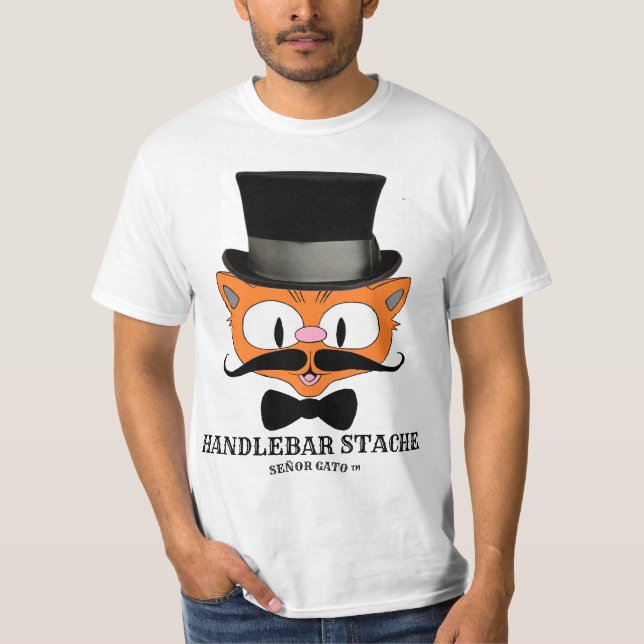 Camiseta Gato de bigode de cartoon humorístico de HANDLEBAR (Frente)