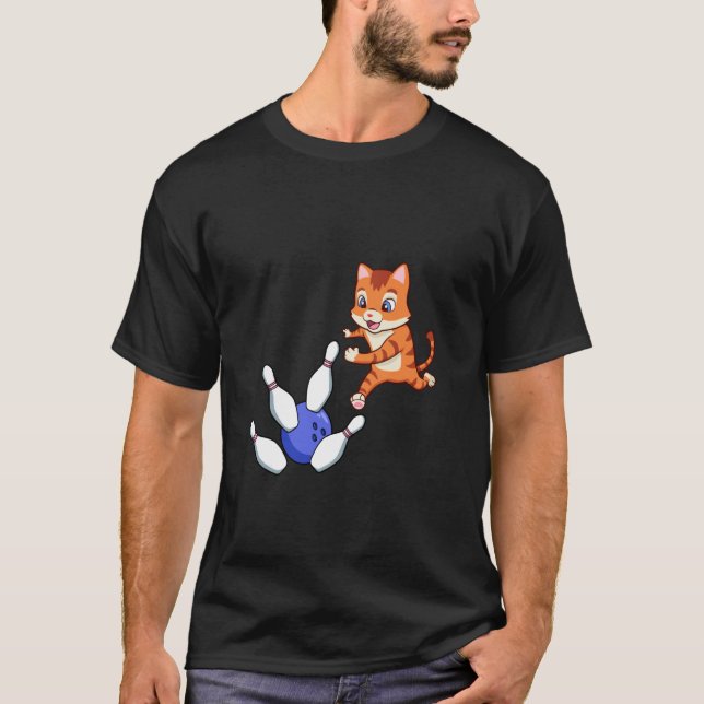 Camiseta Gato de Boliche Derrubando Pinos (Frente)