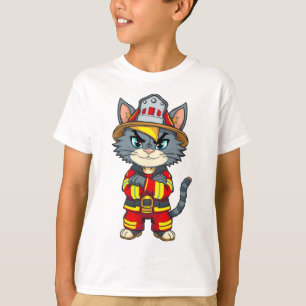 Camiseta Gato de Bombeiro Duro - Estilo de Cartoon dos anos