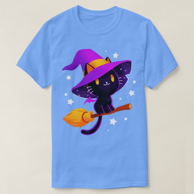 Camiseta Gato de bruxa, gato mágico preto, fofo (Frente do Design)
