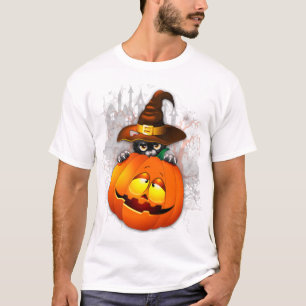 Camiseta Gato de Bruxas e Amigos do Dia das Bruxas de Abóbo