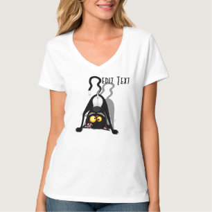 Camiseta Gato de Cabeça para Baixo Personagem de Desenho An