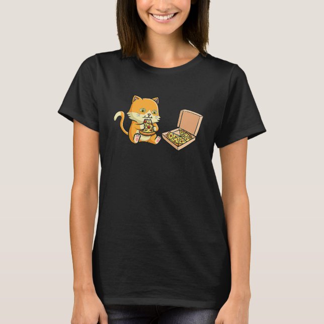 Camiseta Gato de cabelo vermelho devora deliciosa pizza com (Frente)