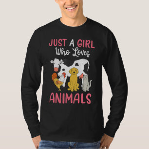 Camiseta Gato De Cachorro De Vaca Só Uma Menina Que Ama Ani