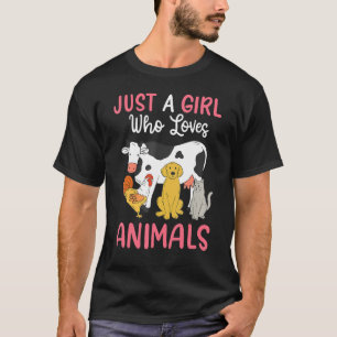 Camiseta Gato De Cachorro De Vaca Só Uma Menina Que Ama Ani