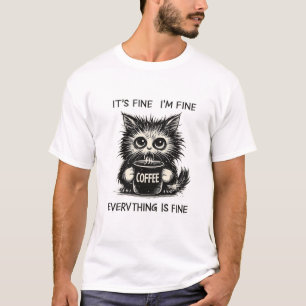 Camiseta Gato de Café Estressado – Tudo Está Bem Humor