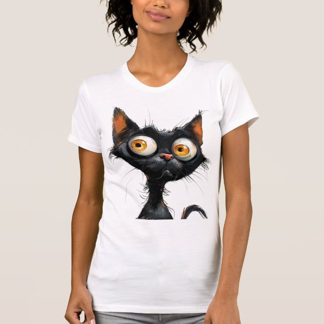 Camiseta Gato de Caricatura Engraçado (Frente)