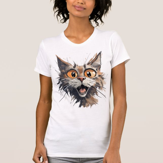 Camiseta Gato de Caricatura Engraçado (Frente)