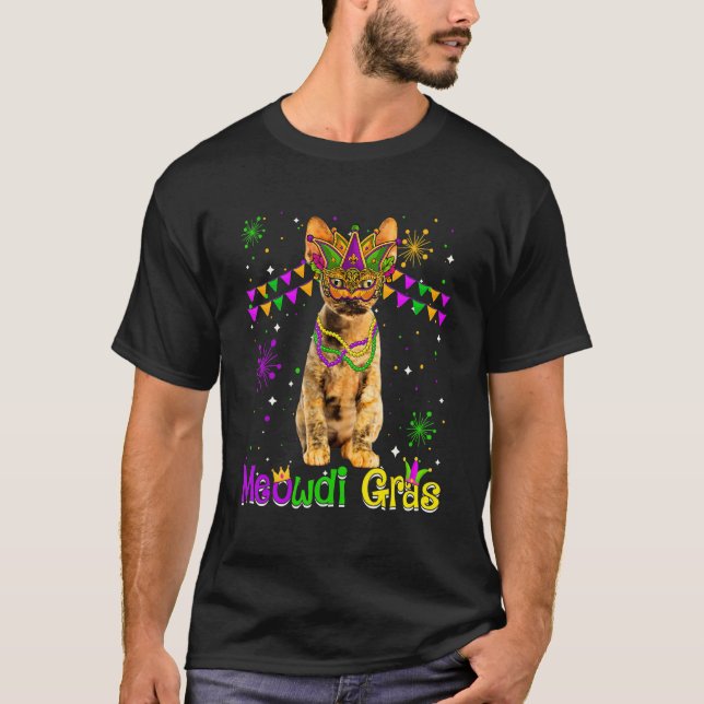 Camiseta Gato de Carnaval Gato Devon Rex Fofo Máscara de Ca (Frente)