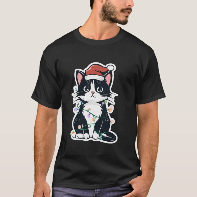 Camiseta Gato De Cartografia Festivo Com Papai Noel E Natal (Frente)