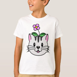 Camiseta Gato de Cartoon Bonito com Flor na Cabeça