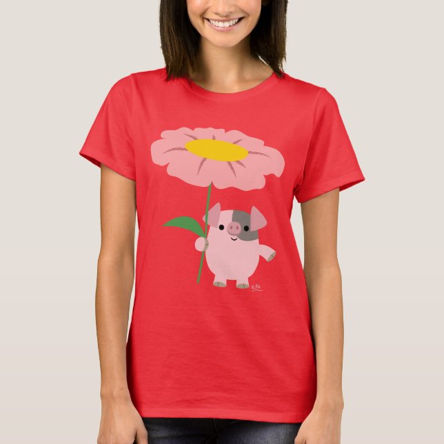 Camiseta Gato de Cartoon Bonito com T-shirt feminina (rosa) (Frente)