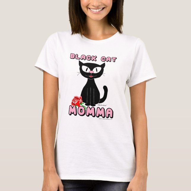 Camiseta Gato de Cartoon com Rosa vermelha de GATO NEGRO (Frente)