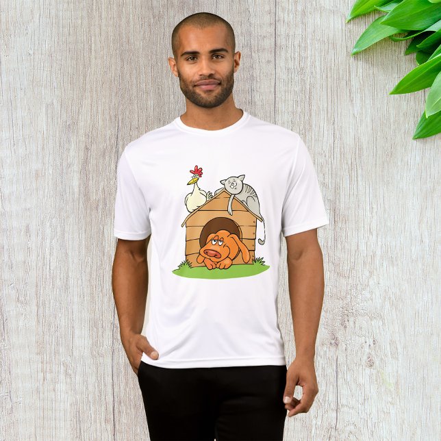 Camiseta Gato de Cartoon Engraçado e Galinha no Cachorro (Criador carregado)