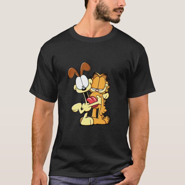 Camiseta Gato de Cartoon Garfield Cute Odie Hugging Garfiel (Frente)