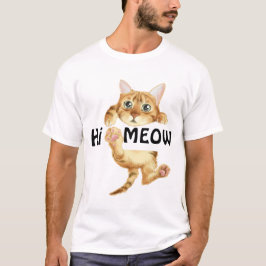 Camiseta Gato de Cartoon "Oi Meow" Engraçado T-Shirt