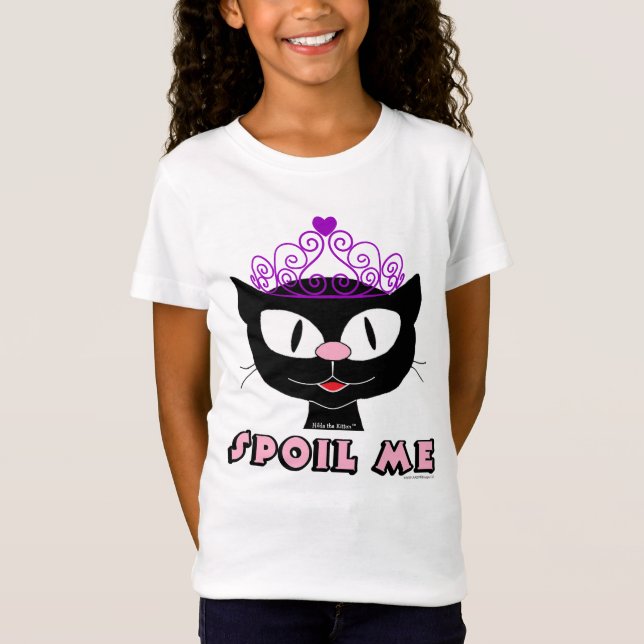 Camiseta Gato de Cartoon SPOIL ME com Garotas Tiara Rosa (Frente)