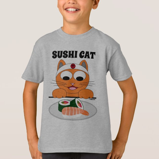 Camiseta Gato de Cartoon SUSHI CAT com Engraçado Sushi (Frente)