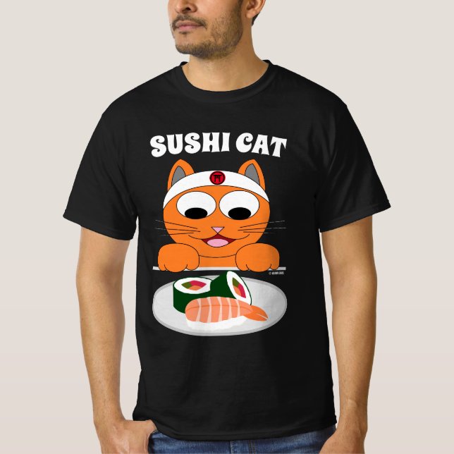 Camiseta Gato de Cartoon SUSHI CAT Humoroso (Frente)