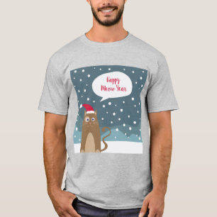 Camiseta Gato de cartoon veste chapéu de santa em flocos d