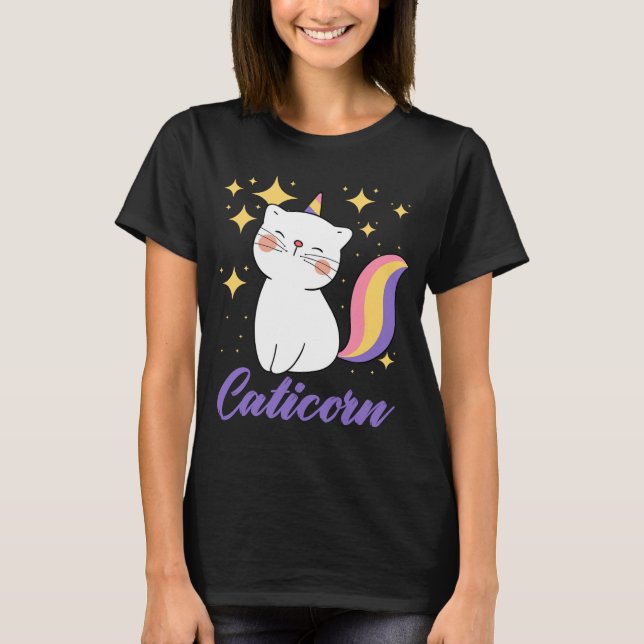 Camiseta Gato De Caticorn Cute Com Presentes De Corno Unicó (Frente)