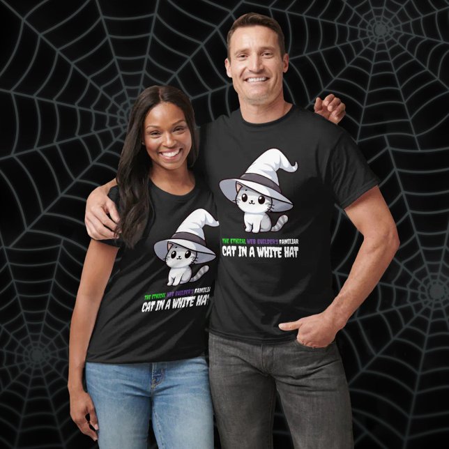 Camiseta Gato de Chapéu Branco Familiar do Criador Ético da (Funny Ethical Web Builder's Familiar White Hat Cat T-Shirt Cover Photo (Unisex))