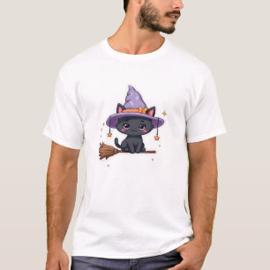 Camiseta Gato de Chapéu de Bruxa Amigável Kawaii Pastel Fo