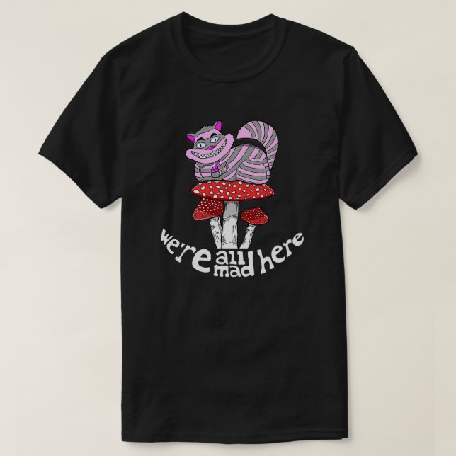 Camiseta gato de cheshire na tigela fumadora de cogumelos (Frente do Design)