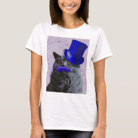 Gato de cinza com bigode azul superior e bigode