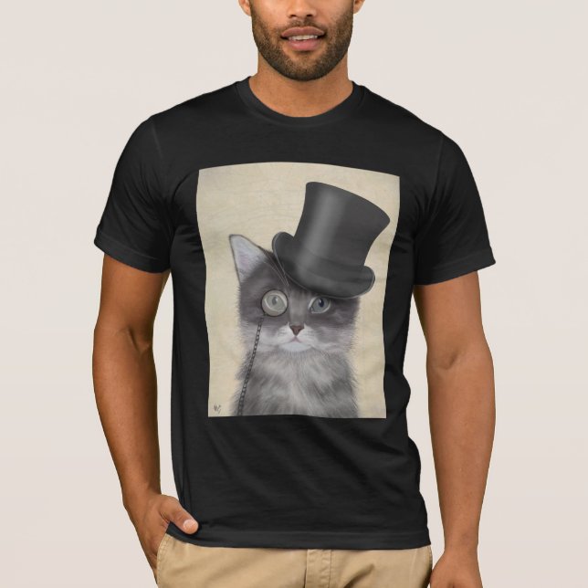 Camiseta Gato de cinza com Chapéu Superior (Frente)