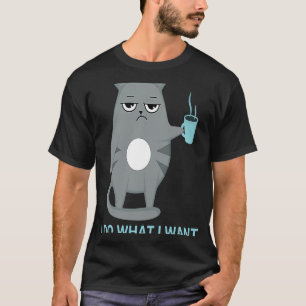 Camiseta Gato de cinza com Taça de Café Eu faço o que quero