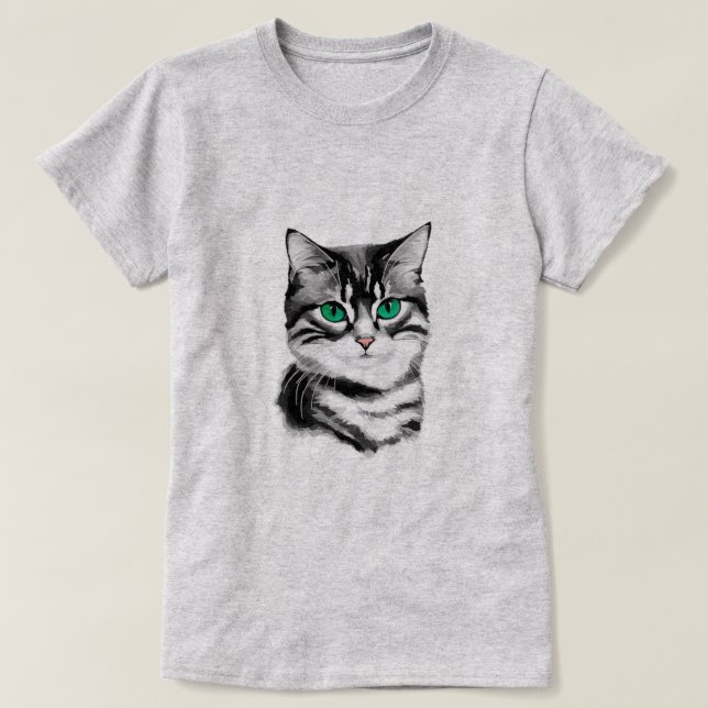 Camiseta Gato de cinza de olhos verdes (Frente do Design)