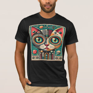Camiseta Gato de Circuito Retro Futurista de Meados do Sécu