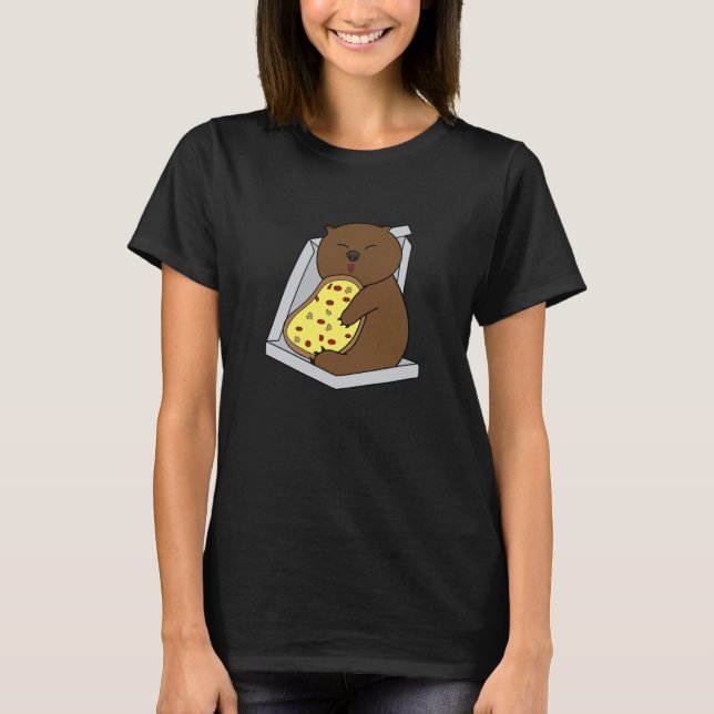 Camiseta Gato de Comida Rápido de Pizza Comendo Pizza Bela (Frente)