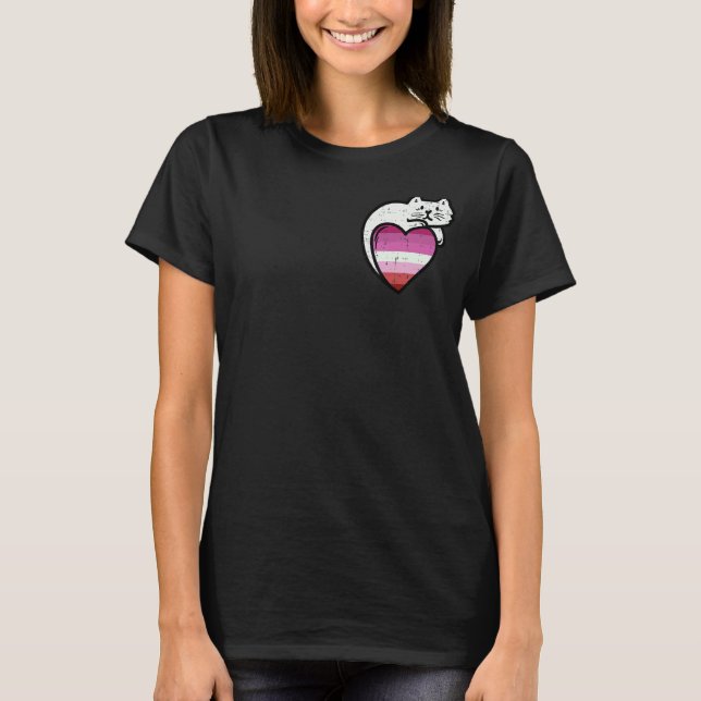 Camiseta Gato de Coração Lésbica Pocket Femme Love Lgbt Pri (Frente)