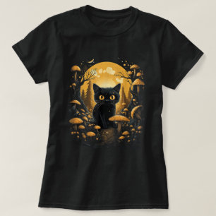 Camiseta Gato De Cottagecore Escuro Aestético Sob Cogumelo