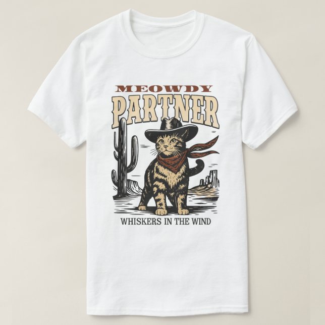 Camiseta Gato de Cowboy Engraçado - Gato Ocidental do Parce (Frente do Design)