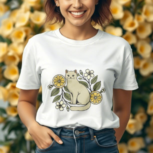 Camiseta Gato de Cuta com fatias de limão e flores botânica