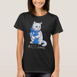Camiseta Gato de Cuta de Fita Azul Mês de Consciência ALS N
