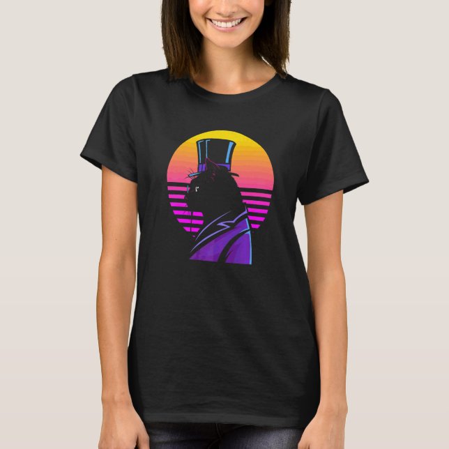 Camiseta Gato de Cyberpunk Streampunk de Sinthwave Ulun (Frente)