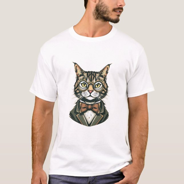 Camiseta Gato de Dapper em Tuxedo T-Shirt - Né de Tripulaçã (Frente)