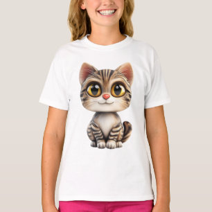 Camiseta Gato de desenho animado 3D – Adorável design de ga