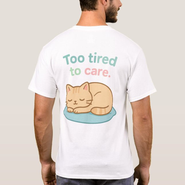 Camiseta Gato de desenho animado adormecido numa almofada a (Verso)