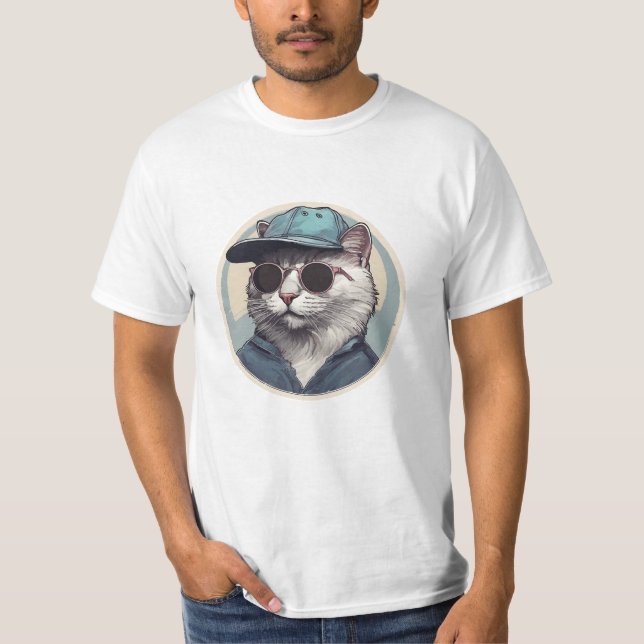 Camiseta Gato de desenho animado com óculos de sol (Frente)