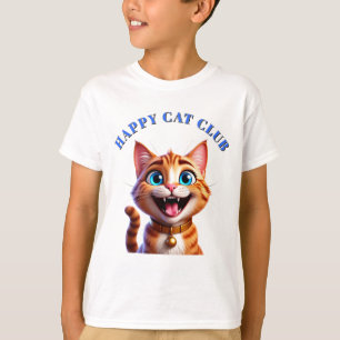Camiseta Gato de Desenho Animado com Olhos Azuis e Expressã