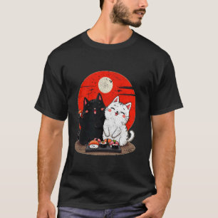 Camiseta Gato de desenho animado comendo sushi amante mulhe