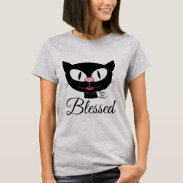 Camiseta Gato de Desenho Animado Espiritual Sorridente e Ab